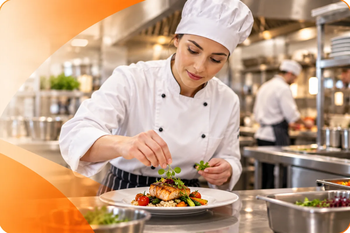 Chef preparing food in a commercial kitchen