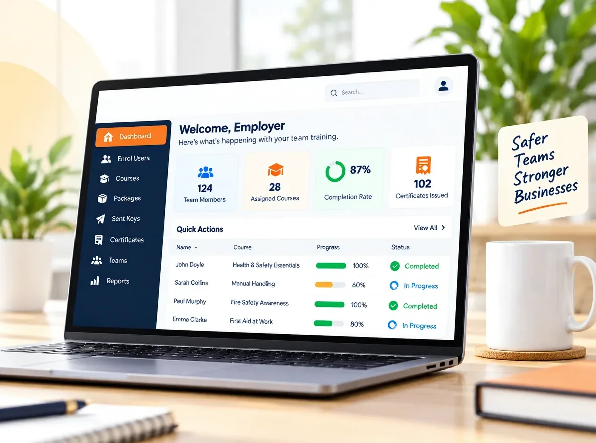Safety Courses UK business dashboard on laptop