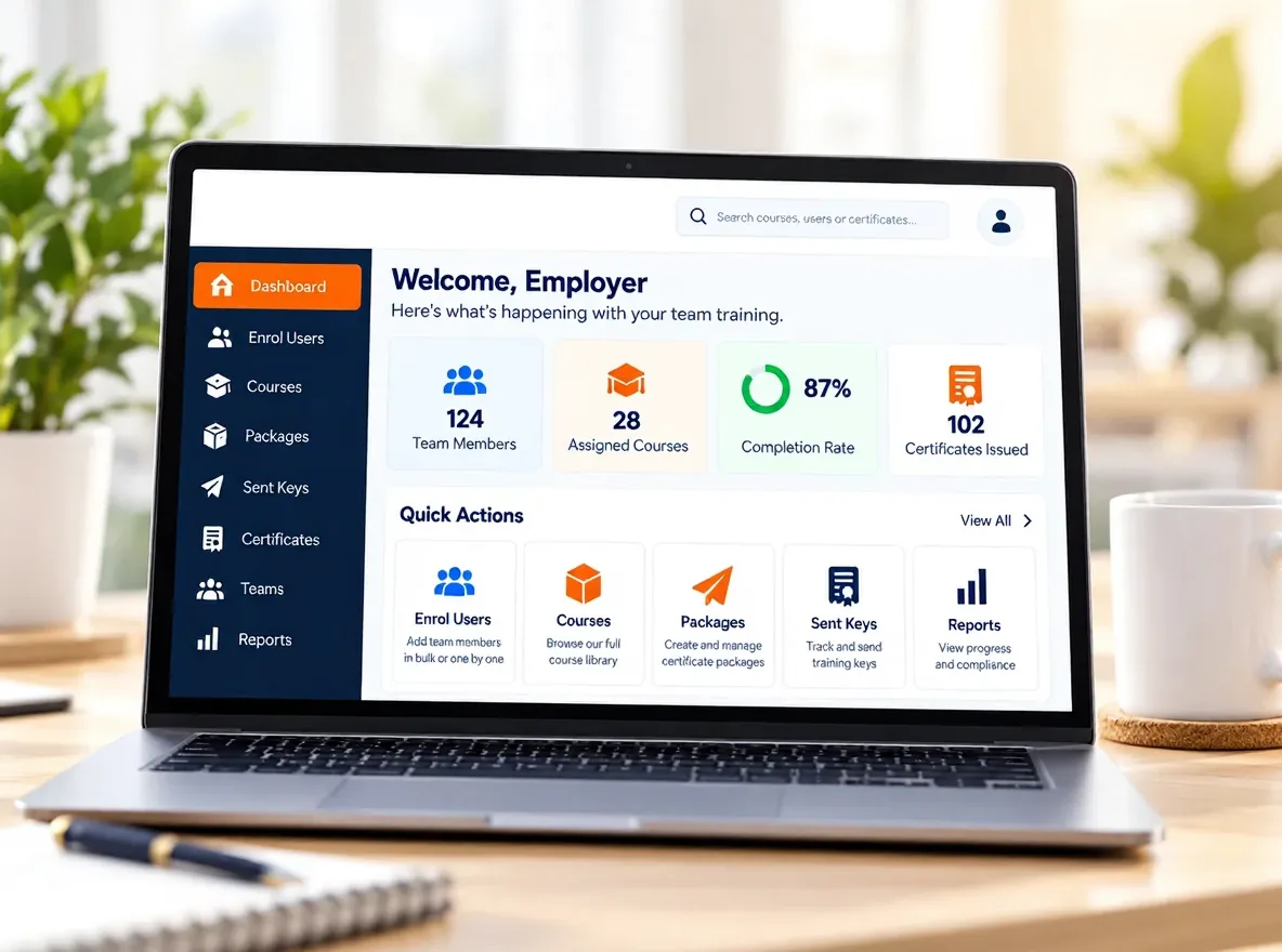 Safety Courses UK business training hub dashboard